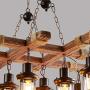 8-Light Farmhouse Chandelier Pendant Lighting Fixture Wooden Ceiling Light Hanging Island Lamp W/Adjustable Chain Retro Industrial Glass Lodge Tavern Kitchen Dining Room Bar Restaurant Decor