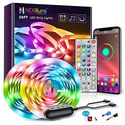 50ft LED Strip Lights, Ultra-Long RGB 5050 LED Light Strips with 44-Key Remote, Music Sync Color Changing LED Light, APP Controlled LED Light Strip (APP+Remote+Mic+4 Button Switch)