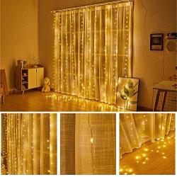 BLBO Curtain String Lights, Fairy Lights for Bedroom 9.8 Ft with 300 LED, 8 Lighting Modes for Brithday, Party Indoor Wall Decorations Warm White