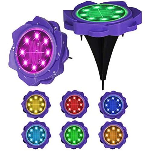 HiSolar 8 LED Solar Ground Lights 8 Pack RGB Color Changing Solar Garden Lights Outdoor Disk Lights Waterproof In-Ground Outdoor Landscape Lighting for Lawn Patio Pathway Yard Walkway (Purple)