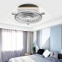 Modern Invisible Ceiling Fan with Light and Remote Control Built-in Ceiling Fan Chandelier LED Ceiling Light Dimmable 3 Speed Timing Silent 22 Inch Silver Smart Small Bedroom Ceiling Fan Light (3)