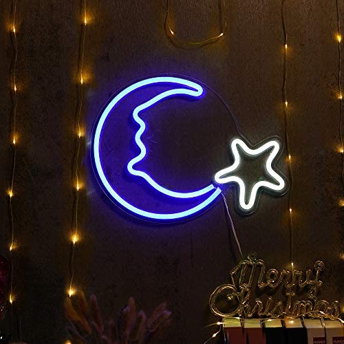 15'' LED Moon Star Shaped Neon Signs Decor Wall Decor Art Sign Light for Home Decoration, Bedroom, Lounge, Office, Wedding, Christmas Party Operated by USB