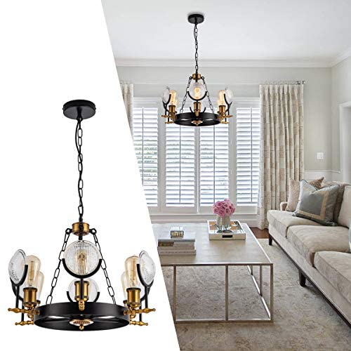 Weesalife Industrial Style 6-Lights Chandeliers, Vintage Car Lamp Pendant Lighting, Black and Oil Rubbed Bronze Metal, for Dining Room, Living Room, Kitchen Island, Hotel, Cafe, Bar, Restaurant