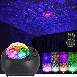 LUNSY Starry Night Light Projector 3 in 1, Built-in Music Speaker, LED Nebula Cloud/Moving Ocean Wave Projector for Bedroom Birthday Ambiance Party