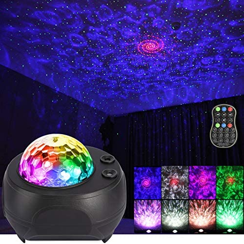 LUNSY Starry Night Light Projector 3 in 1, Built-in Music Speaker, LED Nebula Cloud/Moving Ocean Wave Projector for Bedroom Birthday Ambiance Party
