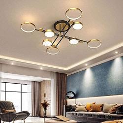 Sunny Lingt 8 Lights Sputnik Chandelier, Nordic Postmodern Black Gold Ceiling Lighting Fixture, Mid Century Semi Flush Mount Pendant Lamp, for Dining Room Living Room Kitchen Foyers