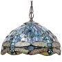 Tiffany Hanging Light W12H32 Inch Sea Blue Stained Glass Pendant lamp 1E26 Crystal Bead Dragonfly Style S147 WERFACTORY Series Lamps Chandelier Ceiling Fixture Kitchen Bar Hallway Dining Room Loft