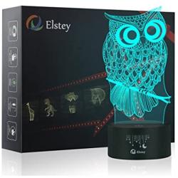 Owl 3D Illusion Lamp, Elstey 7 Color Changing Touch Table Desk LED Night Light Great Kids Gifts Home Decoration