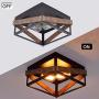 Eyassi Black Flush Mount Ceiling Light with Wood, 2-Lights Farmhouse Close to Ceiling Lighting Fixtures Wood Industrial Lamps for Living Room Kitchen Island Bedroom Hallway Entryway Closet Office