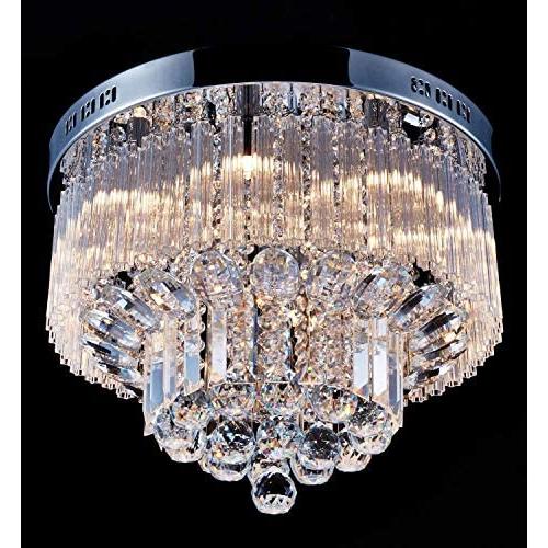 Saint Mossi Chandelier Modern K9 Crystal Raindrop Chandelier Lighting Flush Mount LED Ceiling Light Fixture Pendant Lamp for Dining Room Bathroom Bedroom Livingroom 9 G9 Bulbs Required H12'' X D18''