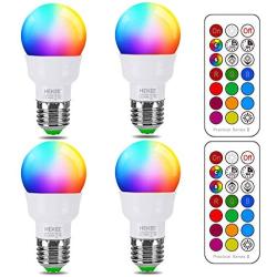 RGB LED Light Bulb, Color Changing Light Bulb, 40W Equivalent, 450LM, 2700K Warm White 5W E26 Screw Base RGBW, Flood Light Bulb- 12 Color Choices - Timing Infrared Remote Control (4 Pack)