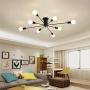Garwarm 8-Light Sputnik Chandelier Black Industrial Semi Flush Mount Ceiling Light Fixture Mid Century Modern Pendant Light for Kitchen Farmhouse Living Room