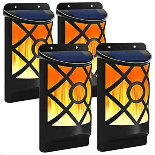 Solar Flame Light 4 PCs Solar Flame Lights Set Upgraded Waterproof Landscape Garden Pathway Light with Dancing Flickering Flames Auto On/Off Dusk to Dawn Outdoor Fence Lights for Yard Decoration