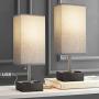 BOBOMOMO USB Table Lamp Set of 2 Bedside Lamps 15.5 with 2 USB Charging Ports & 2 Power Outlet Nightstand Lamp for Bedroom Living Room Study Room (Black&Gray)