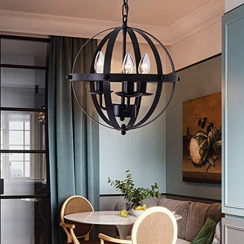 LuFun Orb Chandeliers,Industrial Vintage Pendant Lighting, Rustic Metal Ceiling Hanging Light Fixture for Indoor Kitchen Island Dining Living Room Farmhouse,3-Lights,Dia 13.7inch