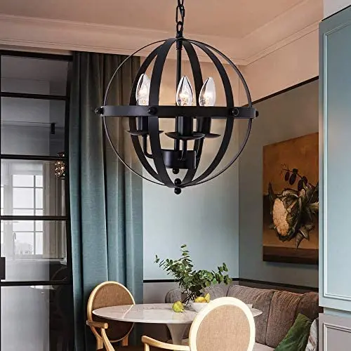 LuFun Orb Chandeliers,Industrial Vintage Pendant Lighting, Rustic Metal Ceiling Hanging Light Fixture for Indoor Kitchen Island Dining Living Room Farmhouse,3-Lights,Dia 13.7inch LuFun Orb Chandeliers,Industrial Vintage Pendant Lighting, Rustic Metal Ceiling Hanging Light Fixture for Indoor Kitchen Island Dining Living Room Farmhouse,3-Lights,Dia 13.7inch