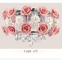LUOLAX Romantic Ceramic Rose Flower Chandelier Modern Crystal Pendant Lamp Flush Mount Hanging Ceiling Fixture for Girl Bedroom/Living Room/Restaurant/Dining Room Decoration, Pink(Dia 19.68Inch)