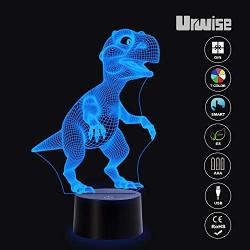 Cool 3D Jurassic Dinosaur Night Light, LED Tyrannosaurus Rex Night Lights, 16 Color Change Remote Control Lights, for Bed Living Room, for Kids Girls Boys Xmas Birthday Gifts URWISE 3197