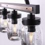 Wellmet Farmhouse Chandelier for Kitchen Light Fixtures, 4 Lights Mason Jar Pendant Light for Dining Room Lighting Fixtures Hanging, Faux Wood and Black Metal Finish