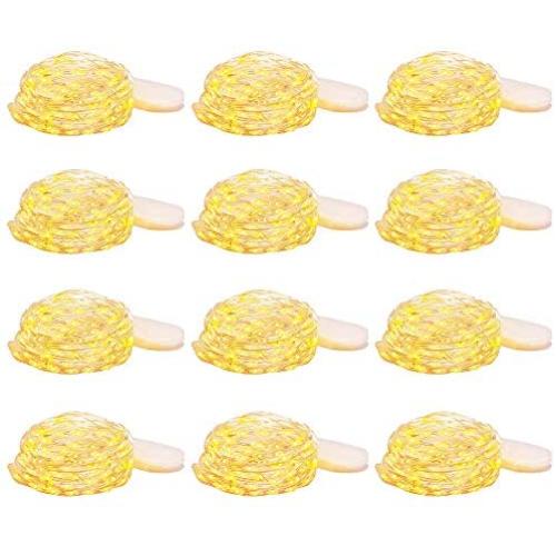 TDELTA 12 Pack 10 FT 30 LED Powered Fairy String Lights - LED String Lights - Firefly Lights - Silver Wire - Battery Operated- for Christmas, Bedroom, Patio, Garden, Parties, Wedding - Warm White