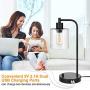 Industrial Table Lamp with 2 USB Ports,Fully Stepless Dimmable Vintage Nightstand Desk Lamp, Seeded Glass Shade Bedside Reading Lamp for Bedroom, Living Room, Office, 6W 2700K LED Edison Bulb Included