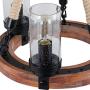 Giluta Wooden Ring Hemp Rope Chandelier Retro Farmhouse Style Pendant Lighting Vintage Round Ceiling Light Fixtures 3 Lights with Seeded Glass Shade, Brown (C0047)