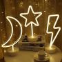 Warm White Moon Neon Sign Night Light Lamp with Holder Base Decorative Marquee Signs Light Battery Operated Wall Decoration for Living Room Bedroom Christmas Party Supplies Kids Toys Birthday Gifts