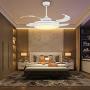 42 Inch White Ceiling Fan with Lights, Invisible Fan Chandelier Modern LED Indoor Ceiling Fan Light 4 Dimmable Blades for Living Dining Room Bedroom