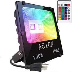 100W RGB LED Flood Lights, Indoor Outdoor Decoration Light Waterproof Color Changing LED Security Light with Remote Control, Dimmable Wall Washer Lights with US 3-Plug