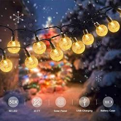 Garden Solar String Lights Outdoor, TASMOR 50 LED Globe Bulb String Lights with Remote 23FT Waterproof 8 Modes Fairy Lights Crystal Balls Decorative Lighting for Patio, Backyard, Home (Warm White)