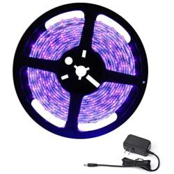 DeepDream Waterproof Black Light LED Blacklight UV Strip 300 LEDs 16.4Ft/5M with 12V Power Supply, Bedroom DJ Party Halloween Christmas Room Decoration IP65 for Outdoor Glow in the dark