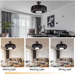 22 Inch Modern Bladeless Ceiling Fan Light with Remote Control 3 Wind Speed, 3 Color Dimmable LED Light Chandelier Ceiling Fan Light Fixture for Bedroom/Dining/Living Room,Coffee Bronze