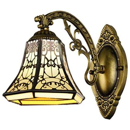 BAYCHEER Tiffany Style Glass Shade Vintage Wall Sconce Lamp Fixture One Light for Kitchen Island Dining Room or Living Room