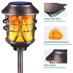 TomCare Solar Lights Metal Solar Torch Lights Flickering Flame Outdoor Lighting Decorative Landscape Pathway Garden Lights Waterproof Solar Powered Dusk to Dawn Auto On/Off for Patio Yard Pool, 2 Pack