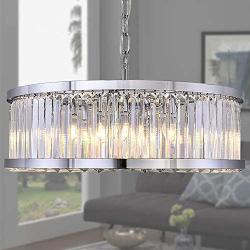 Meelighting Luxury Chrome Crystal Chandeliers Modern Contemporary Ceiling Lights Fixtures Pendant Lighting for Dining Room Living Room Chandelier W28''