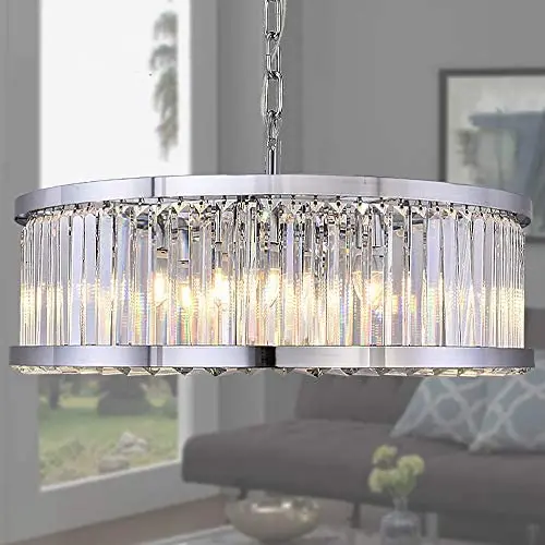Meelighting Luxury Chrome Crystal Chandeliers Modern Contemporary Ceiling Lights Fixtures Pendant Lighting for Dining Room Living Room Chandelier W28''