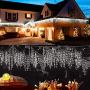 Twinkle Star 360 LED Icicle Christmas Lights Outdoor Dripping Icicle Lights, 29.5ft 8 Modes Curtain Fairy Lights with 60 Drops, Indoor Xmas Holiday Wedding Party Decorations, Cool White