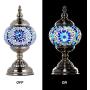 Marrakech Turkish Table Lamp Mosaic Glass Bedside Table Lamp Moroccan Lantern Tiffany Style Night Lights with Bronze Base for Living Room (Blue)