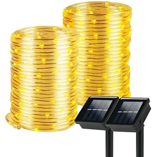 Solar Rope Lights, 2 Pack 8 Modes Solar Rope Lights Outdoor Waterproof IP65 with 100 LED, 40 Feet Solar Tube Lights for Poolside, Garden, Fence, Walkway (Warm Light)