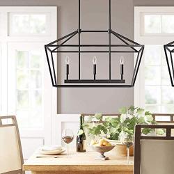 MOTINI 3-Light Kitchen Island Lantern Pendant Linear Chandelier Black Rod Hanging Light 32''x 12''x 19''