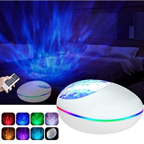 Ocean Wave Projector,LED Room Lght Projector for Bedroom Decor with 7 Lighting Modes 12 LED Adjustable Lightness Bluetooth Music Speaker Support AUX TF Card Night Light for Baby Kids Adult Living Room