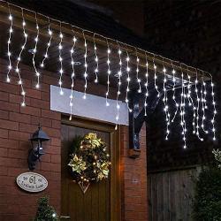 Orangie 8 Modes LED Icicle Lights, 9.8 FT 96 LED Fairy String Lights Plug in Extendable Curtain Light String Christmas Lights for Bedroom Patio Yard Garden Wedding Party (Cool White)