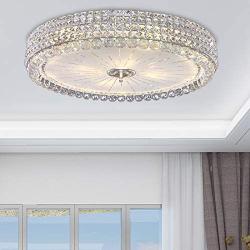 LITFAD Crystal Drum Flush Mount Lamp Contemporary Multi-Head Flush Mount Ceiling Light Modern Luxury LED Ceiling Lamp Chandelier in Chrome for Bedroom Dining Room Hotel Foyer Entry - 31.5'' W