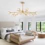 Siljoy Mid-Century Sputnik Crystal Chandeliers Art Decor Led Semi-Flush Mount Pendant Ceiling Light Fixture for Kitchen Island Dining Room Living Room L39'', 15- Lights Gold