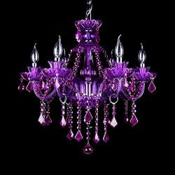 LAKIQ Crystal Modern Chandelier Lighting Fixtures Living Room Bedroom Hanging Pendant Light Candle Candelabras Shape Length Adjustable for Dining Room (Purple, 6 Lights)