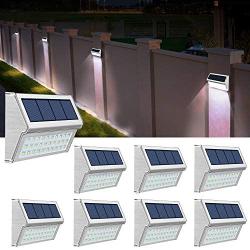 Solar Deck Lights, 8 Pack 30 LED(Upgraded )Solar Fence Lights Waterproof Step Lamps Stainless Steel Walkway Security Lights Outdoor for Garden Fence Patio Pathway (Cool White Light)