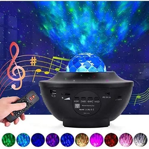 Hulkmob Star Night Light Projector for Kids, 3 in 1 Sky Night Light Ocean Wave LED Projector with Bluetooth Speaker Music Rhythm Rotating LED Lights for Bedroom Home Theater Game Room Birthday Party