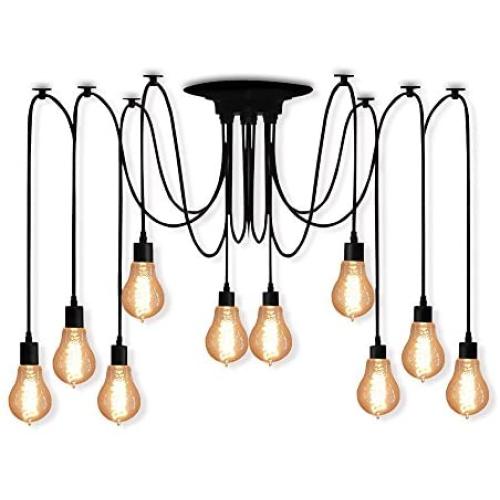 Veesee 10 Arms Industrial Ceiling Spider Lamp,Retro E26 Edison Bulb Hanging Chandelier Lights,DIY Adjustable Modern Chic Pendant Lighting for Bedroom Dinning Living Room Kitchen Coffee Shop(2m Wire)