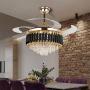 Luxury Crystal Chandelier Fan, 43 Inch Retractable Ceiling Fan with Remote Control, LED 3 Color Changing Invisible Fandelier Ceiling Fan with Light for Dining Room Living Room Bedroom (Black)