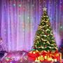 Curtain Lights Voice Activated, LEDGLE Rainbow Twinkle String Lights 300 LED, Fairy Window Decorative Dimmable Christmas Lights, USB Powered 4 Sound Control & 8 Lighting Modes IP44 (Multi Color)